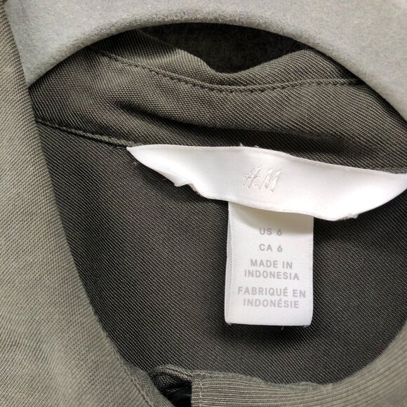 H&M Wide Leg Utility Jumpsuit Womens 6 Army Green Tie Waist Short Sleeve - Picture 6 of 11